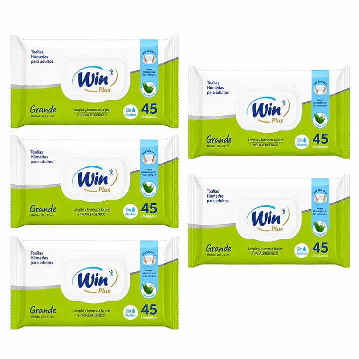 Toallas Humedas Para Adultos Win X45 Unidades Pack X5 1