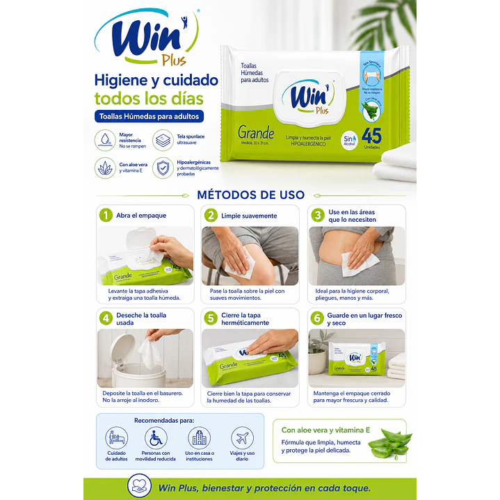 Toallas Humedas Para Adultos Win X45 Unidades Pack X5 5