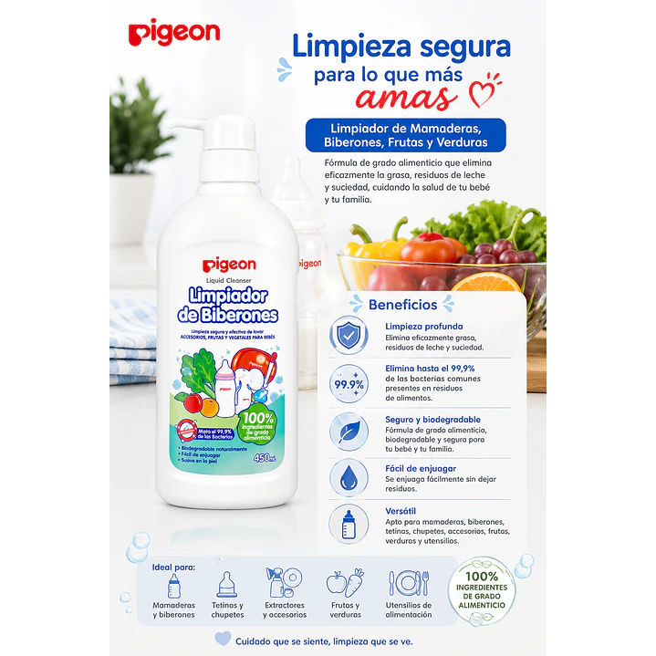 Limpiador De Mamaderas Biberones Frutas Verduras Pigeon 450ml 3