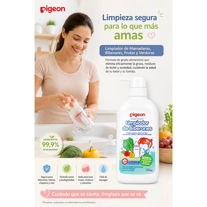 Limpiador De Mamaderas Biberones Frutas Verduras Pigeon 450ml 4