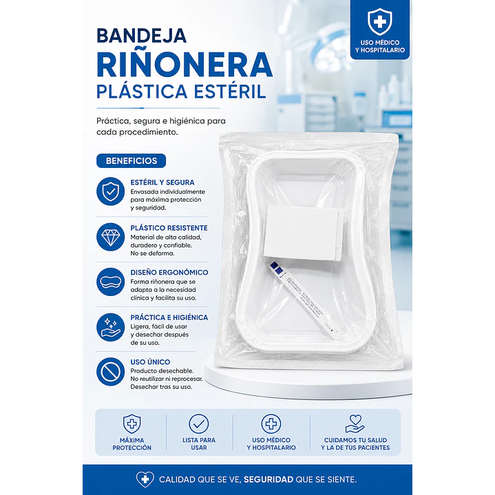 Bandeja Riñonera Plástica Esteril Pack X5 9