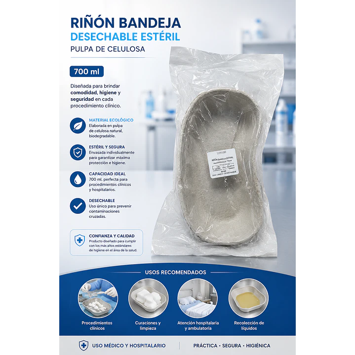 Riñon Bandeja Desechable Esteril Pulpa De Celulosa 700ml  3