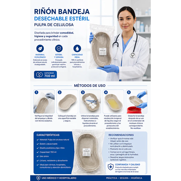 Riñon Bandeja Desechable Esteril Pulpa De Celulosa 700ml  4