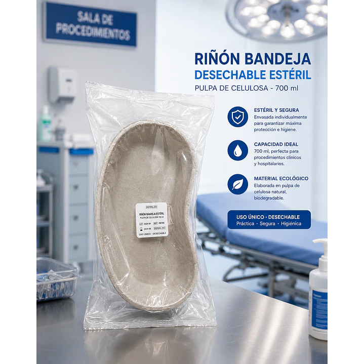 Riñon Bandeja Desechable Esteril Pulpa De Celulosa 700ml  5