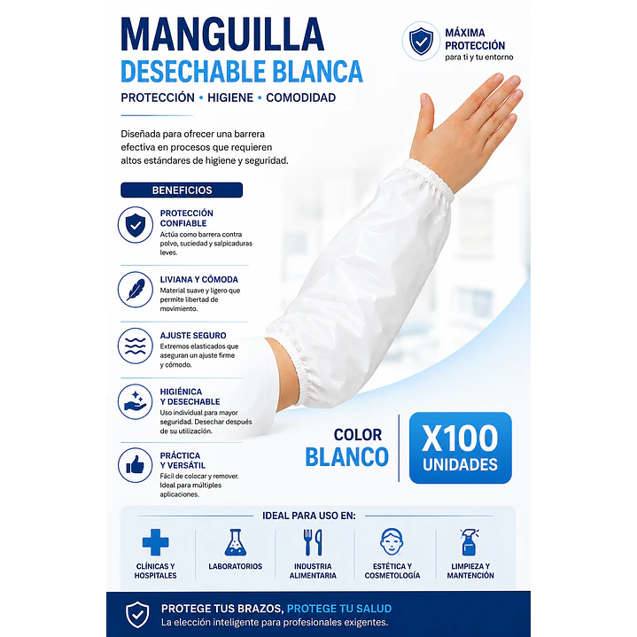 Manguilla Desechable Color Blanca X100 Unidades  2