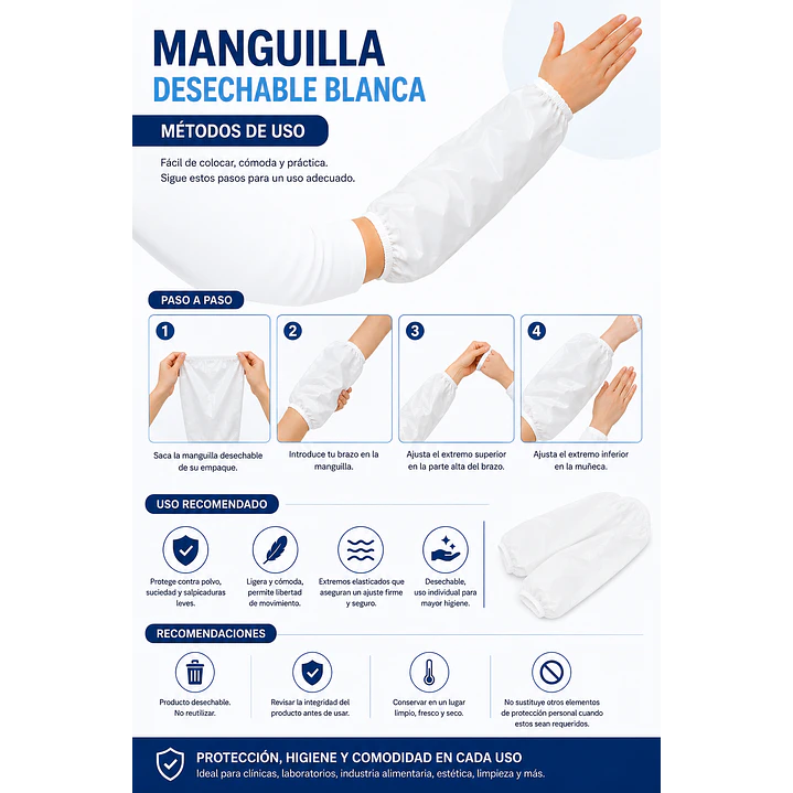Manguilla Desechable Color Blanca X100 Unidades  3