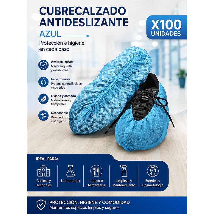 Cubrecalzado Antideslizante Azul X100 Pack X10 4