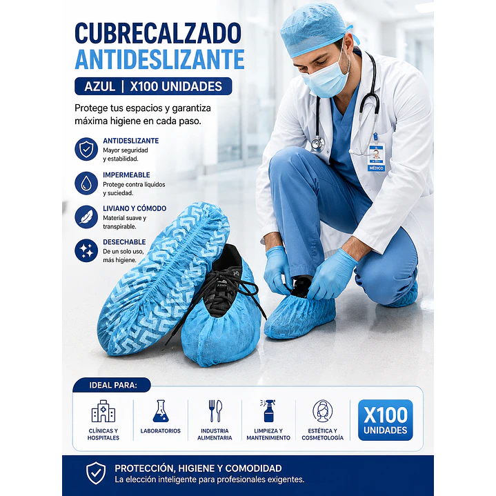 Cubrecalzado Antideslizante Azul X100 Pack X10 2