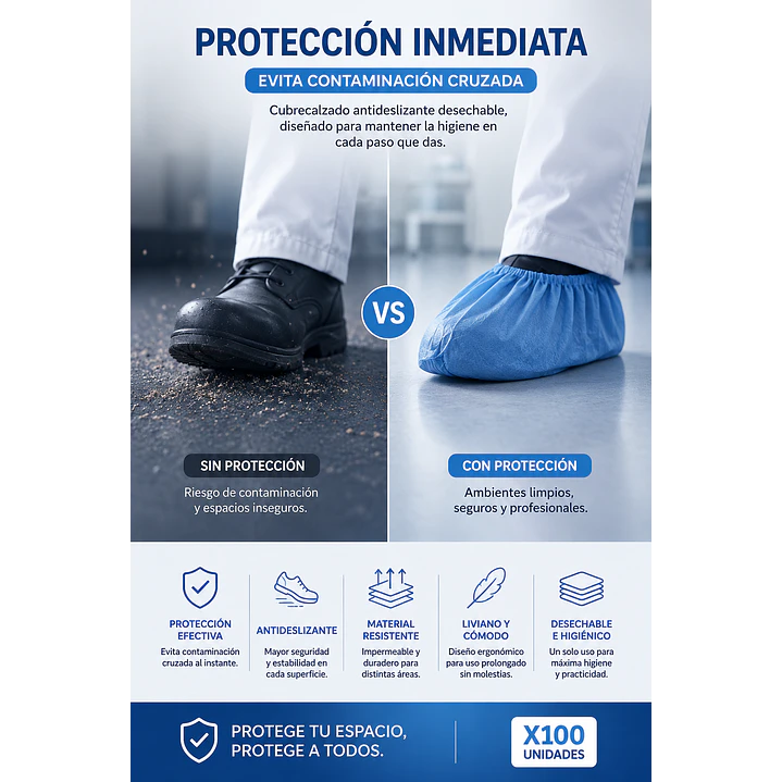Cubrecalzado Antideslizante Azul X100 Pack X10 6
