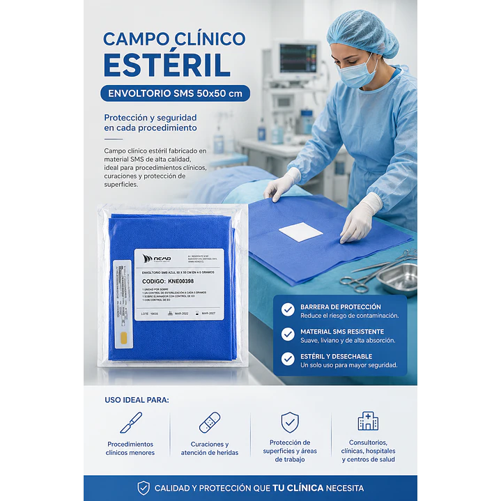 Campo Clínico Estéril Envoltorio Sms 50 X 50 Cm Pack X10 3