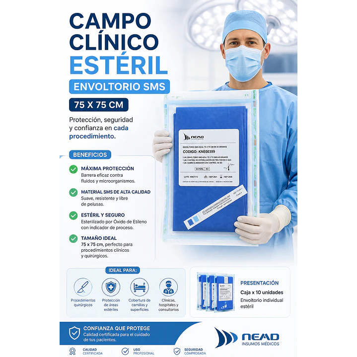 Campo Clínico Estéril Envoltorio Sms 75 X 75 Cm  3