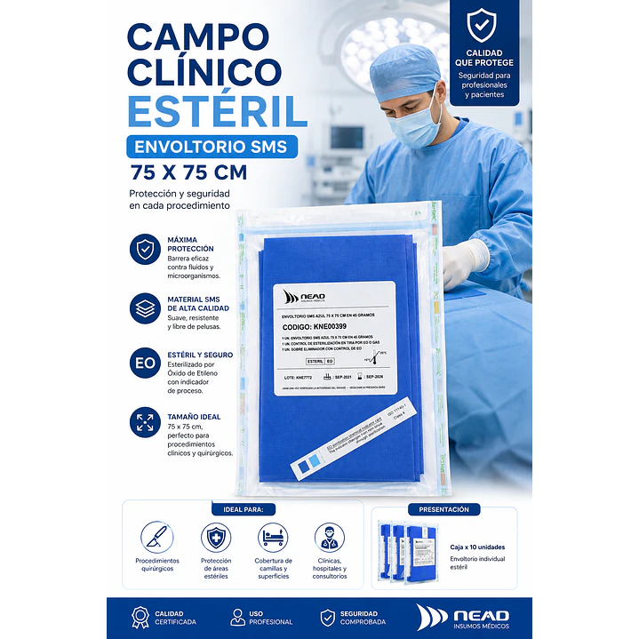 Campo Clínico Estéril Envoltorio Sms 75 X 75 Cm  6