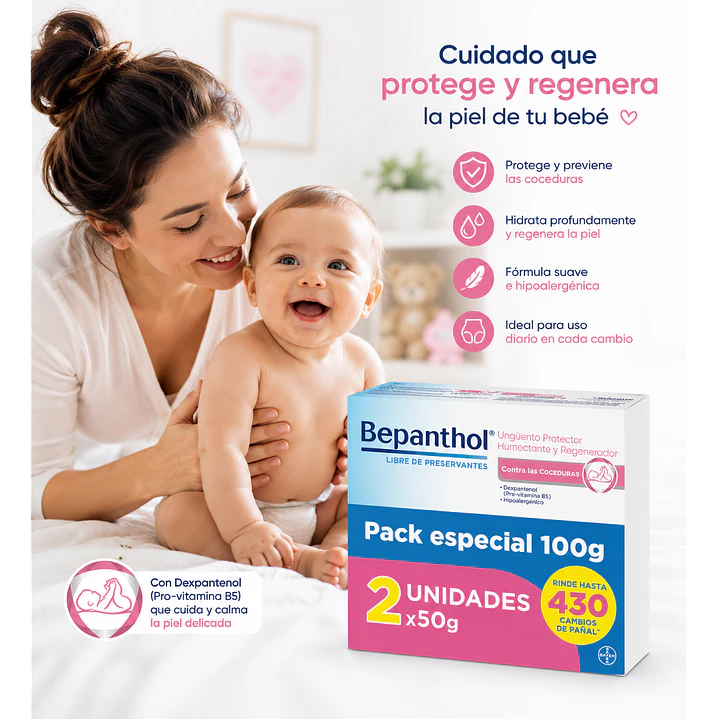 Bepanthol Unguento Protector Regenerador Contra las Coceduras 50g Pack X2 3