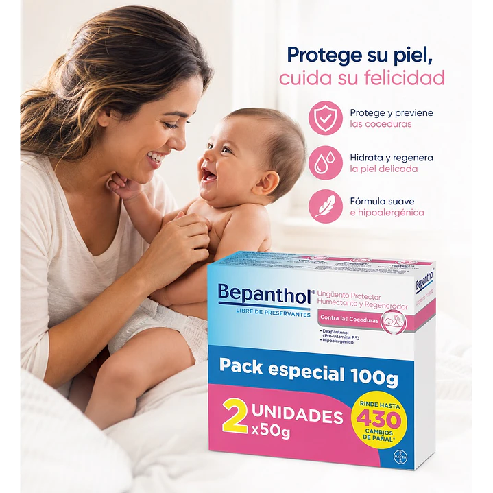 Bepanthol Unguento Protector Regenerador Contra las Coceduras 50g Pack X2 4