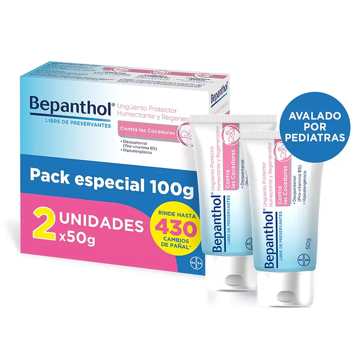 Bepanthol Unguento Protector Regenerador Contra las Coceduras 50g Pack X2 2