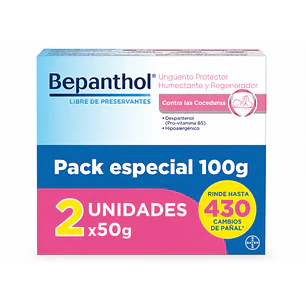 Bepanthol Unguento Protector Regenerador Contra las Coceduras 50g Pack X2