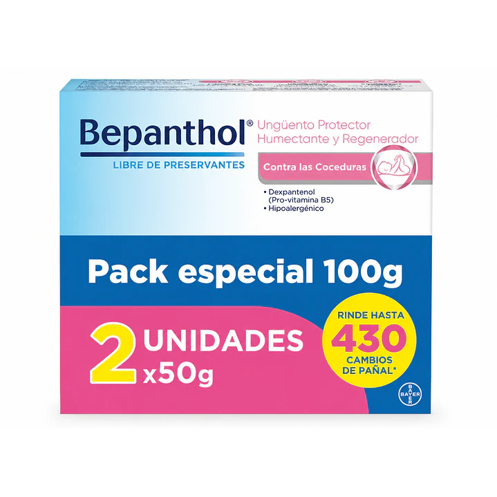 Bepanthol Unguento Protector Regenerador Contra las Coceduras 50g Pack X2 1