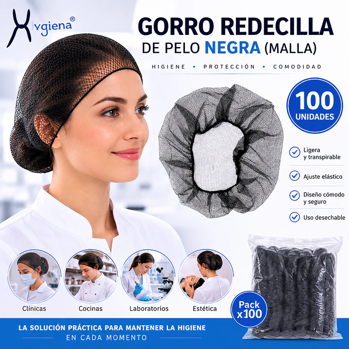 Gorro Redecilla De Pelo Negra 100 Unidades (malla) 4