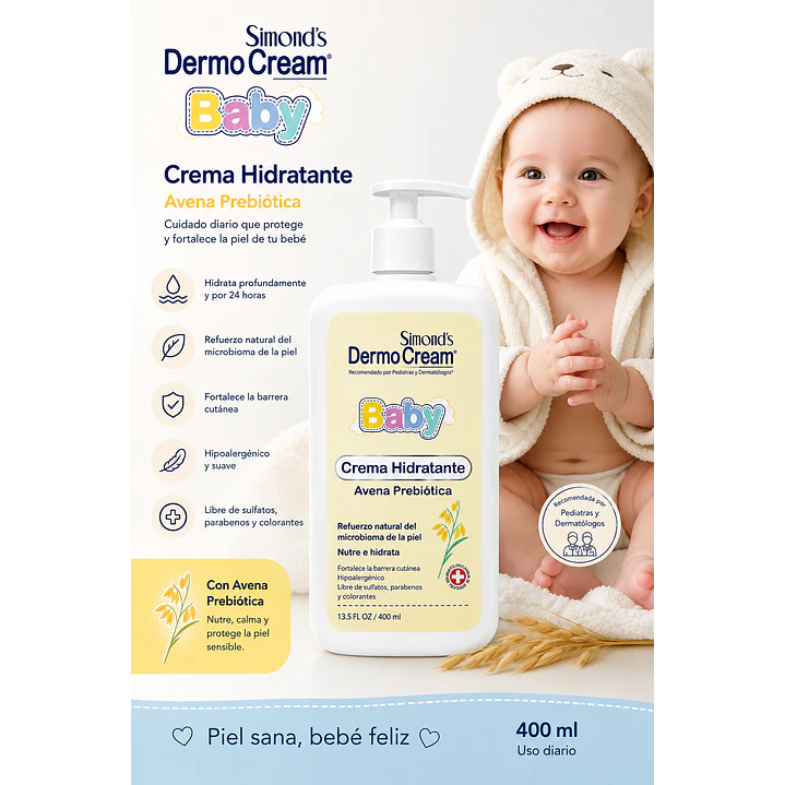 Dermocream Baby Crema Hidratante Avena Prebiótica 400 Ml  4