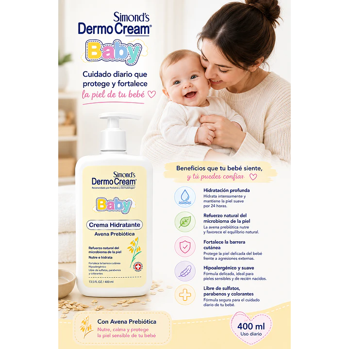 Dermocream Baby Crema Hidratante Avena Prebiótica 400 Ml  6