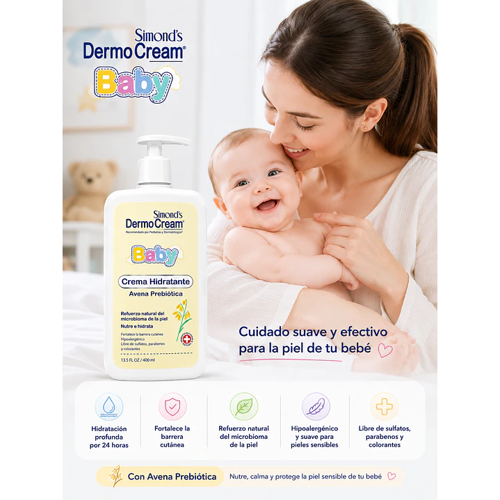 Dermocream Baby Crema Hidratante Avena Prebiótica 400 Ml  7