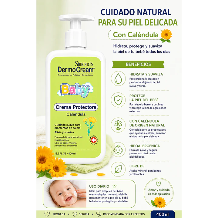Dermocream Baby Crema Hidratante Caléndula 400 Ml 4