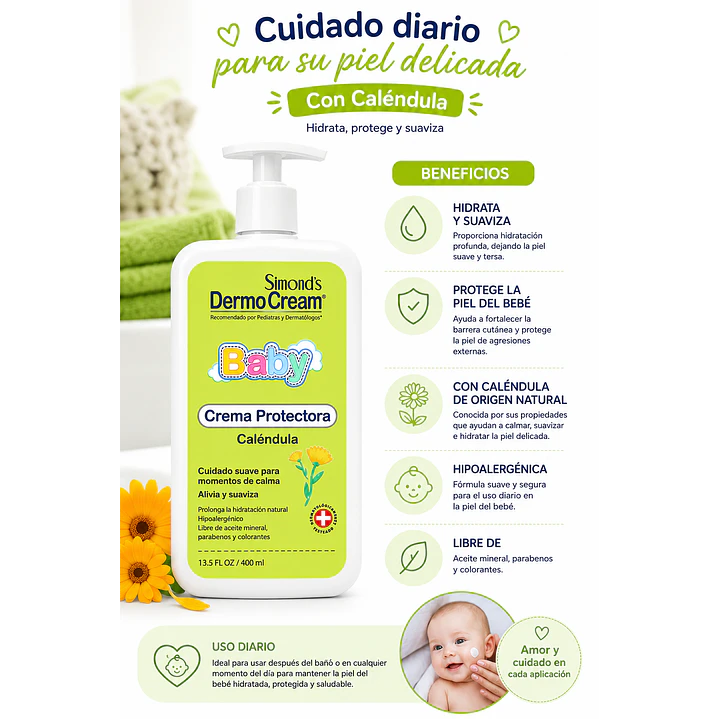 Dermocream Baby Crema Hidratante Caléndula 400 Ml 6
