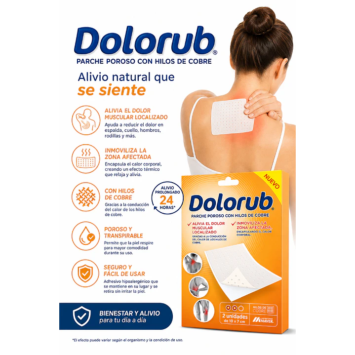 Dolorub Parche Poroso con Hilos de Cobre 10 x 7 cm – 2 Unidades 3