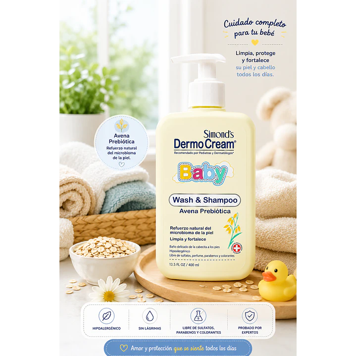DermoCream Baby Wash & Shampoo Avena Prebiótica 400 Ml  2