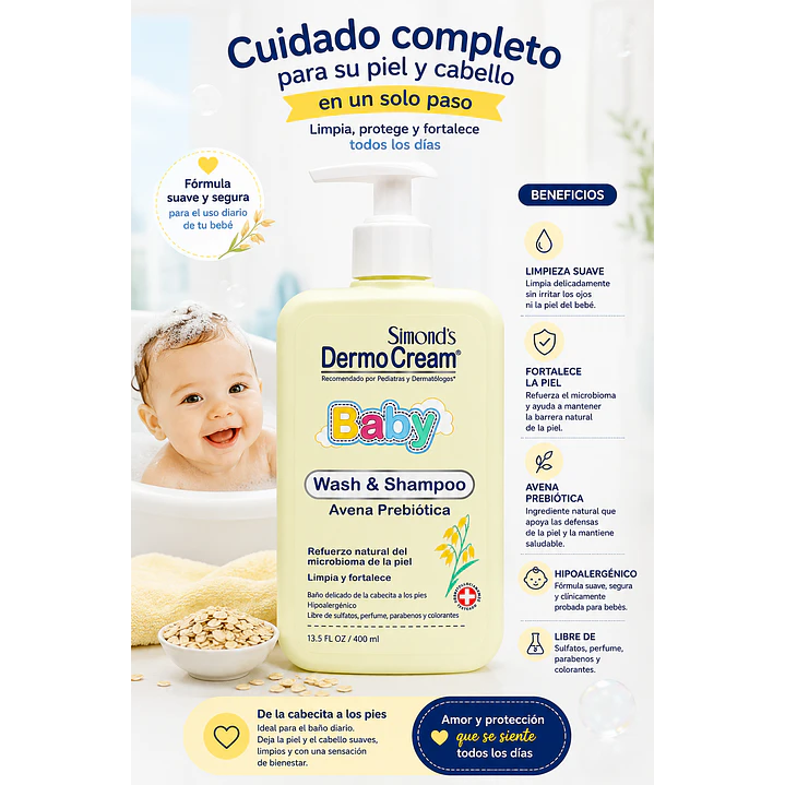 DermoCream Baby Wash & Shampoo Avena Prebiótica 400 Ml  6