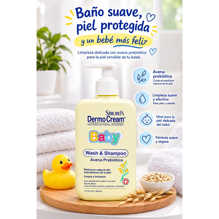 DermoCream Baby Wash & Shampoo Avena Prebiótica 400 Ml  7
