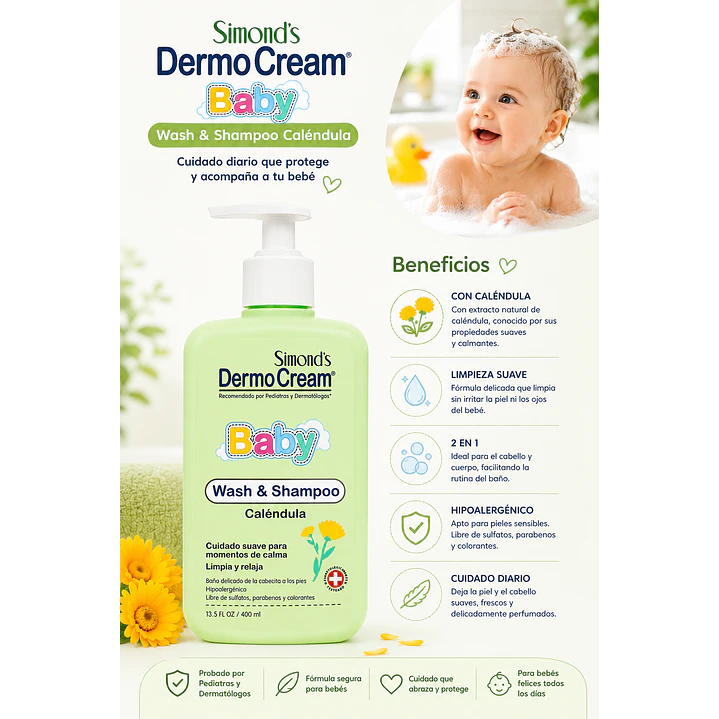 DermoCream Baby Wash & Shampoo Caléndula 400 Ml  3