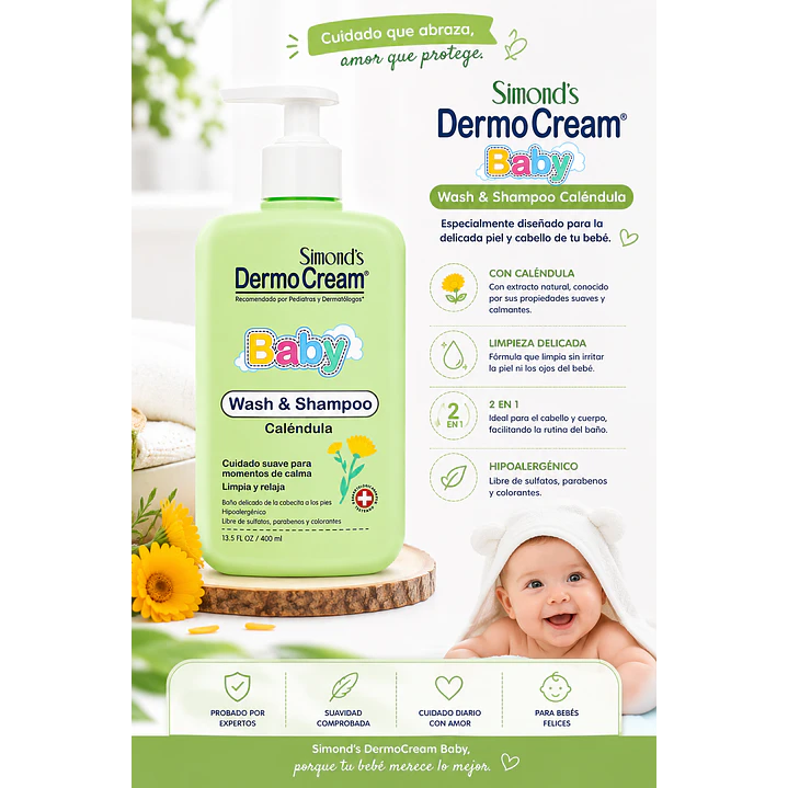 DermoCream Baby Wash & Shampoo Caléndula 400 Ml  4
