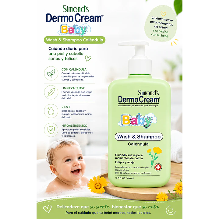 DermoCream Baby Wash & Shampoo Caléndula 400 Ml  5