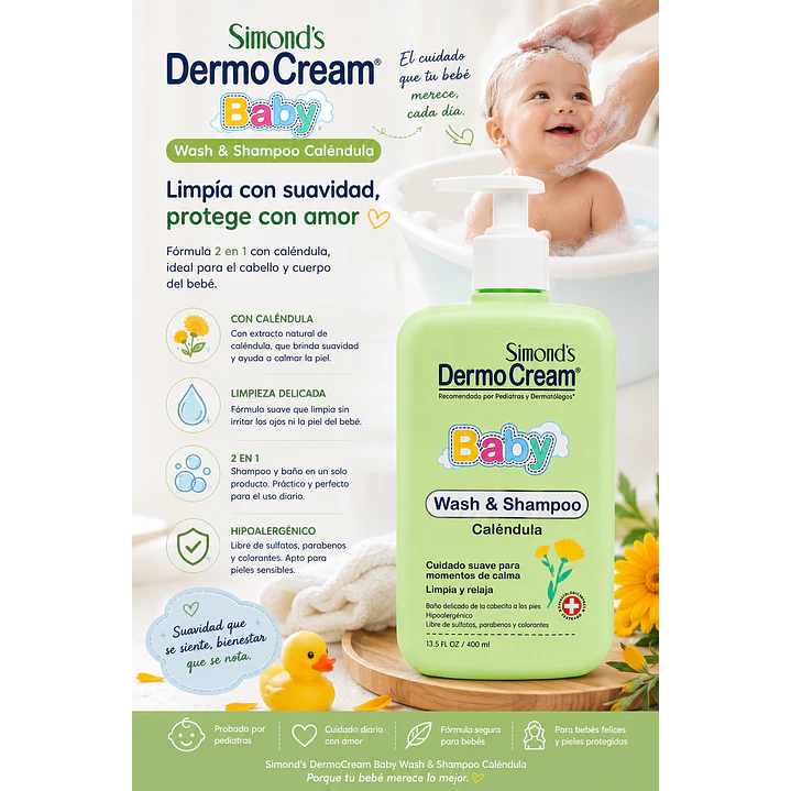 DermoCream Baby Wash & Shampoo Caléndula 400 Ml  6