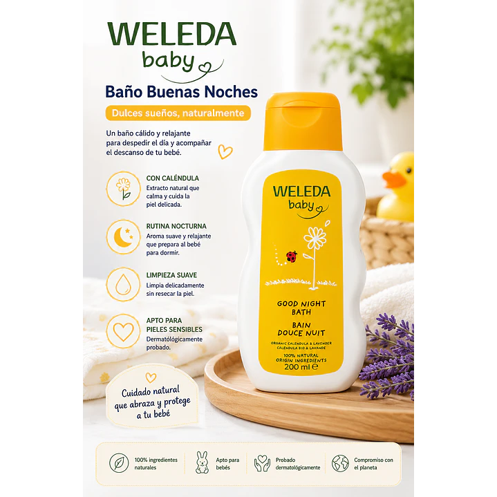 Weleda Baby Good Night Bat  200 Ml Baño Buenas Noches 3