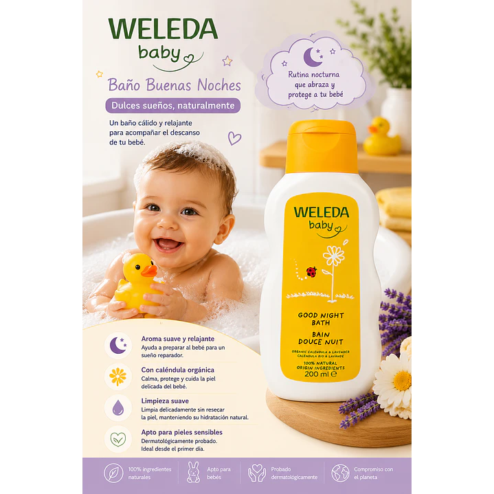 Weleda Baby Good Night Bat  200 Ml Baño Buenas Noches 7