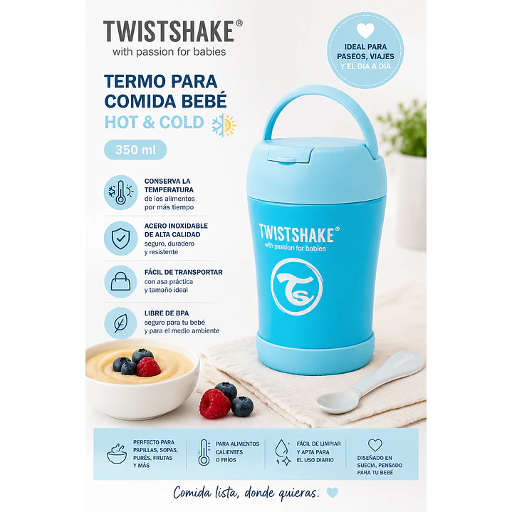Termo para Comida Bebé Twistshake Hot & Cold Celeste 350 Ml 3
