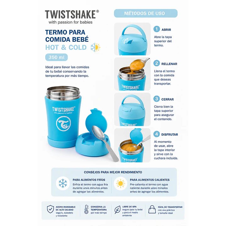 Termo para Comida Bebé Twistshake Hot & Cold Celeste 350 Ml 5