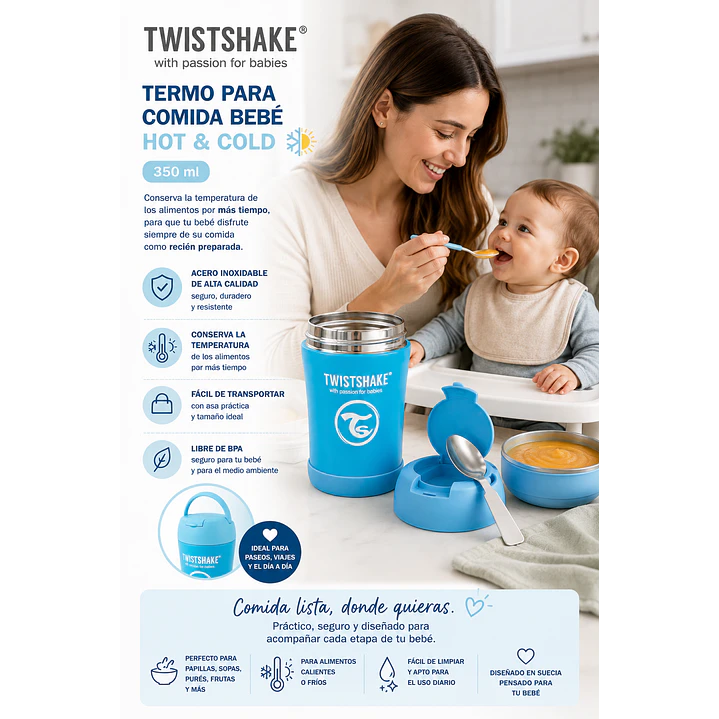 Termo para Comida Bebé Twistshake Hot & Cold Celeste 350 Ml 6