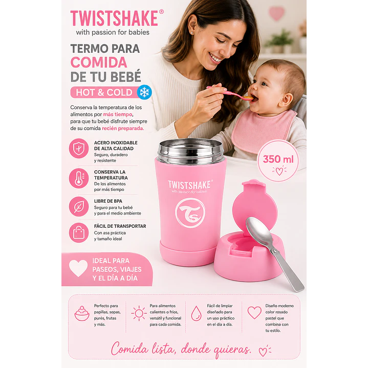Termo para Comida Twistshake Hot & Cold Rosado Pastel 350 Ml 3