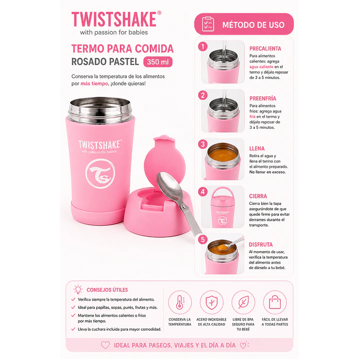 Termo para Comida Twistshake Hot & Cold Rosado Pastel 350 Ml 4