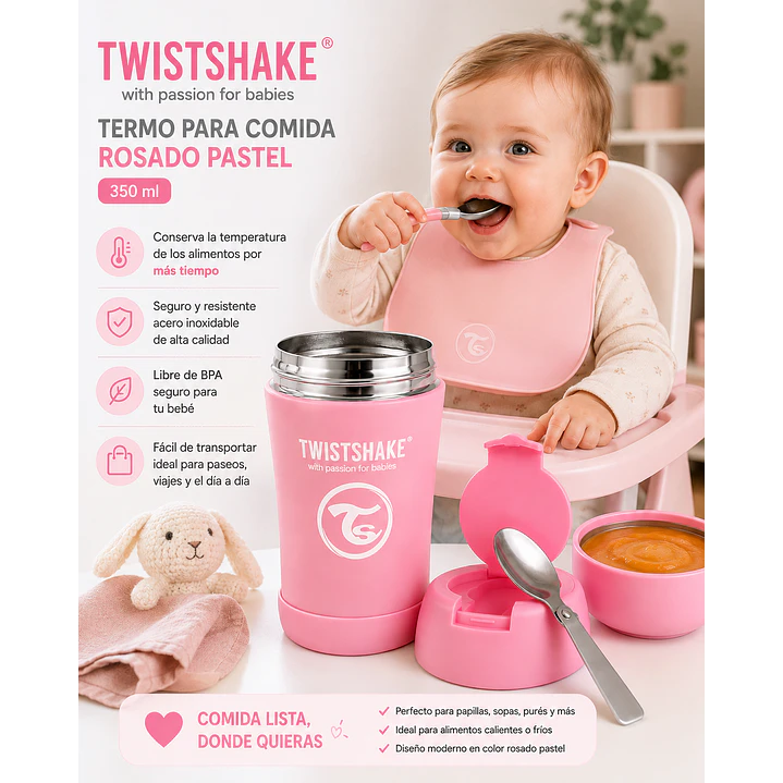 Termo para Comida Twistshake Hot & Cold Rosado Pastel 350 Ml 5