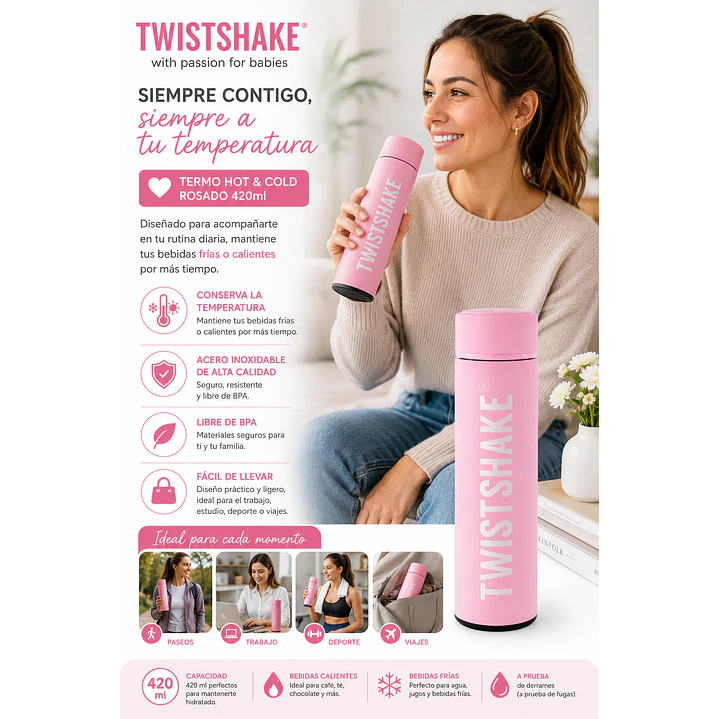 Termo Twistshake Hot & Cold Rosado 420 Ml  4