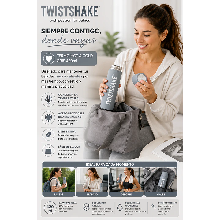 Termo Twistshake Hot & Cold Gris 420 Ml 6