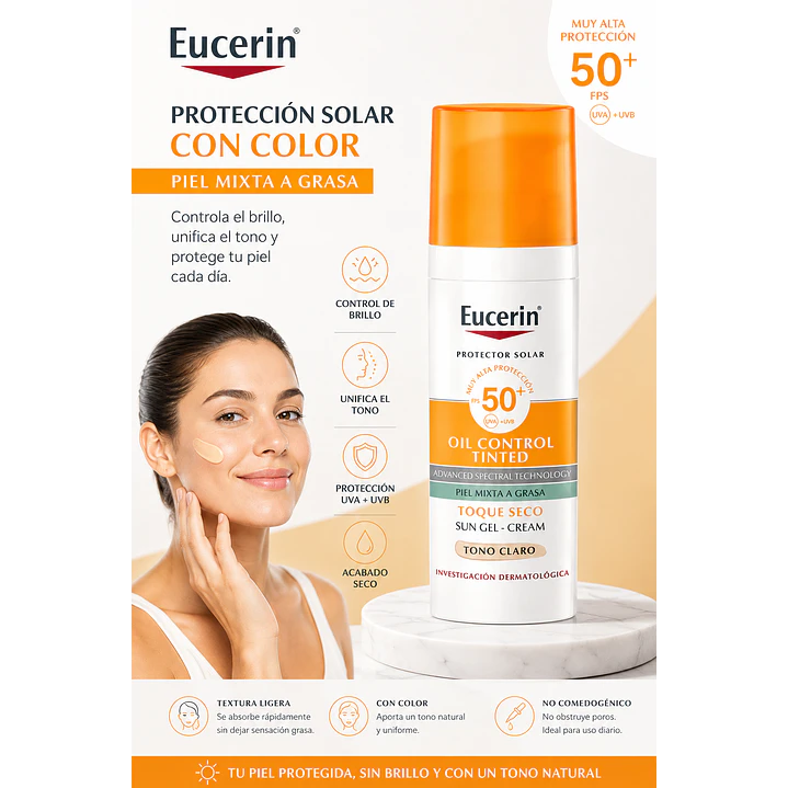 Eucerin Sun Oil Control Tinted Facial Tono Claro Fps50+ 50 Ml 3