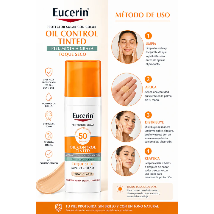 Eucerin Sun Oil Control Tinted Facial Tono Claro Fps50+ 50 Ml 4