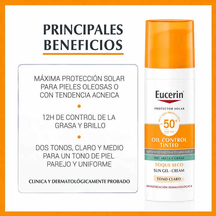 Eucerin Sun Oil Control Tinted Facial Tono Claro Fps50+ 50 Ml 6
