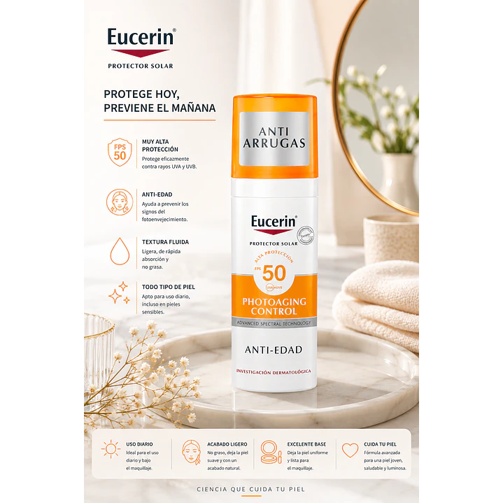 Protector Solar Facial Eucerin Fluido Anti-edad 50 Ml 5
