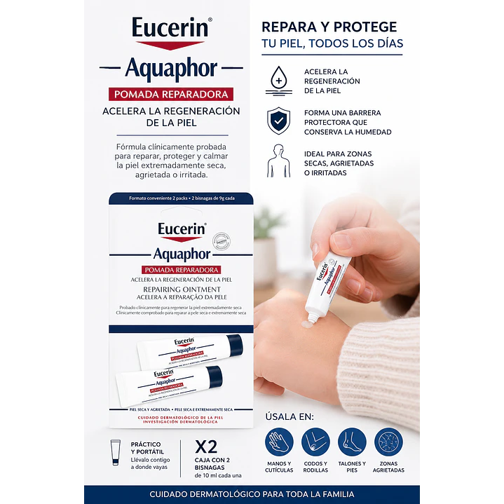 Eucerin Aquaphor Pomada Reparadora 10 ml Caja x2 5